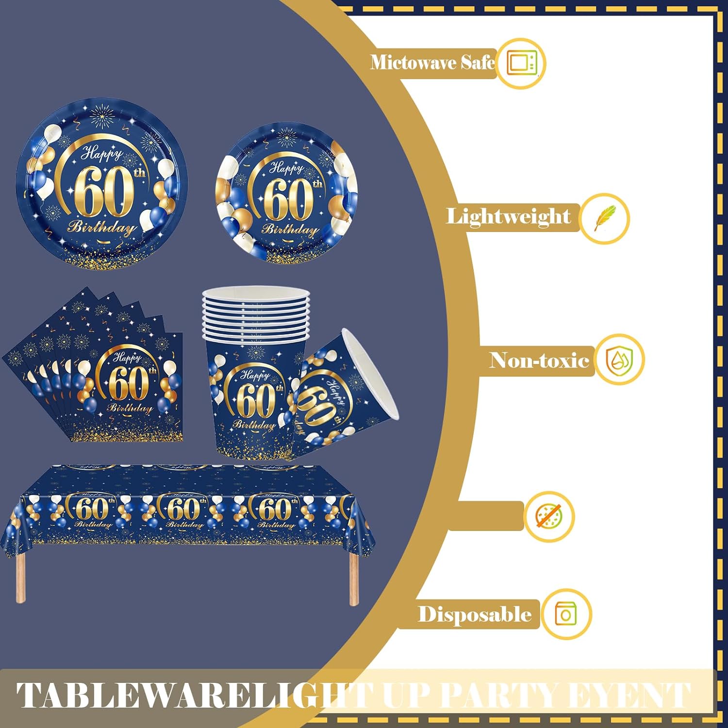 Navy Blue Gold 60th Birthday D - Table Number Gold ulasan dan harga